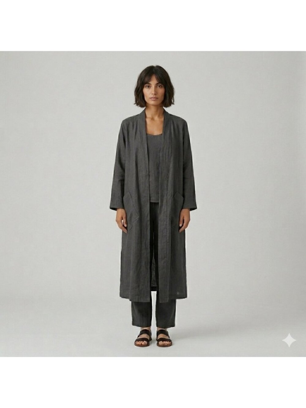 Nomad The Label Blue/Gray Linen Kimono Robe - S/M, 100% French linen!